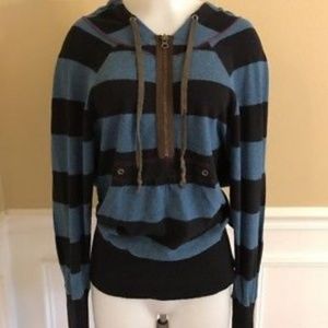 Free People Black Blue Striped Pullover Hoodie M